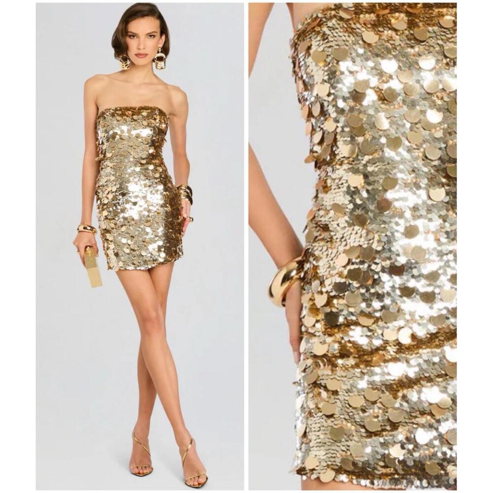 NWT $798 Retrofete Nolia Gold Sequin Beaded Crystal Mini Dress Embellished Large